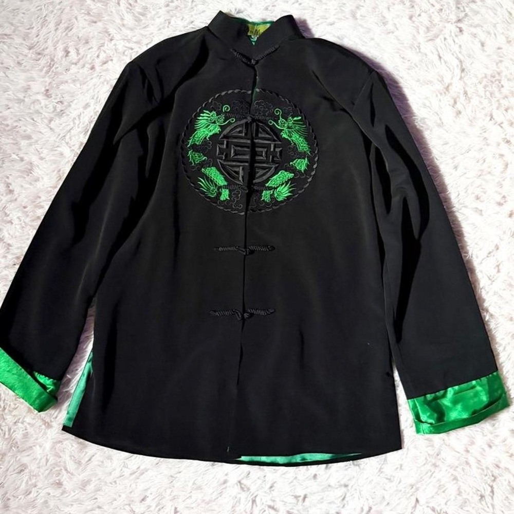 100% Silk Asian Embroidered Dragon Ornate Tang Jacket Mens S Dynasty Kim Mai